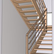 Dizajnové schodisko s plynulým prepojením stĺpov s madlom. Dub olejovaný. Pezinok